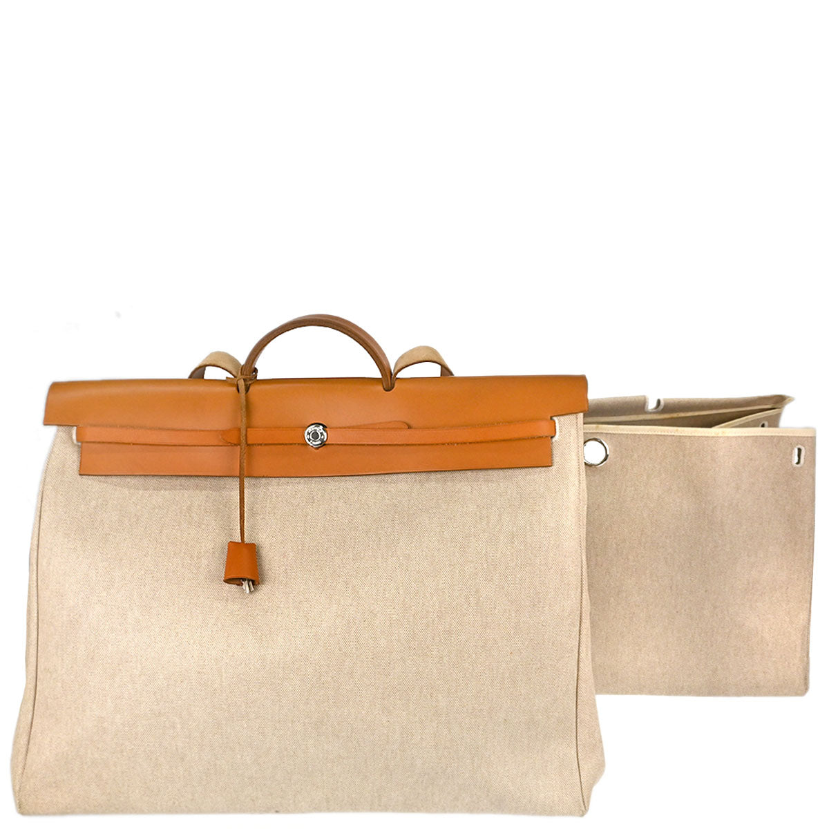 Hermes Beige Toile H Herbag GM 2 in 1 2way Shoulder Handbag
