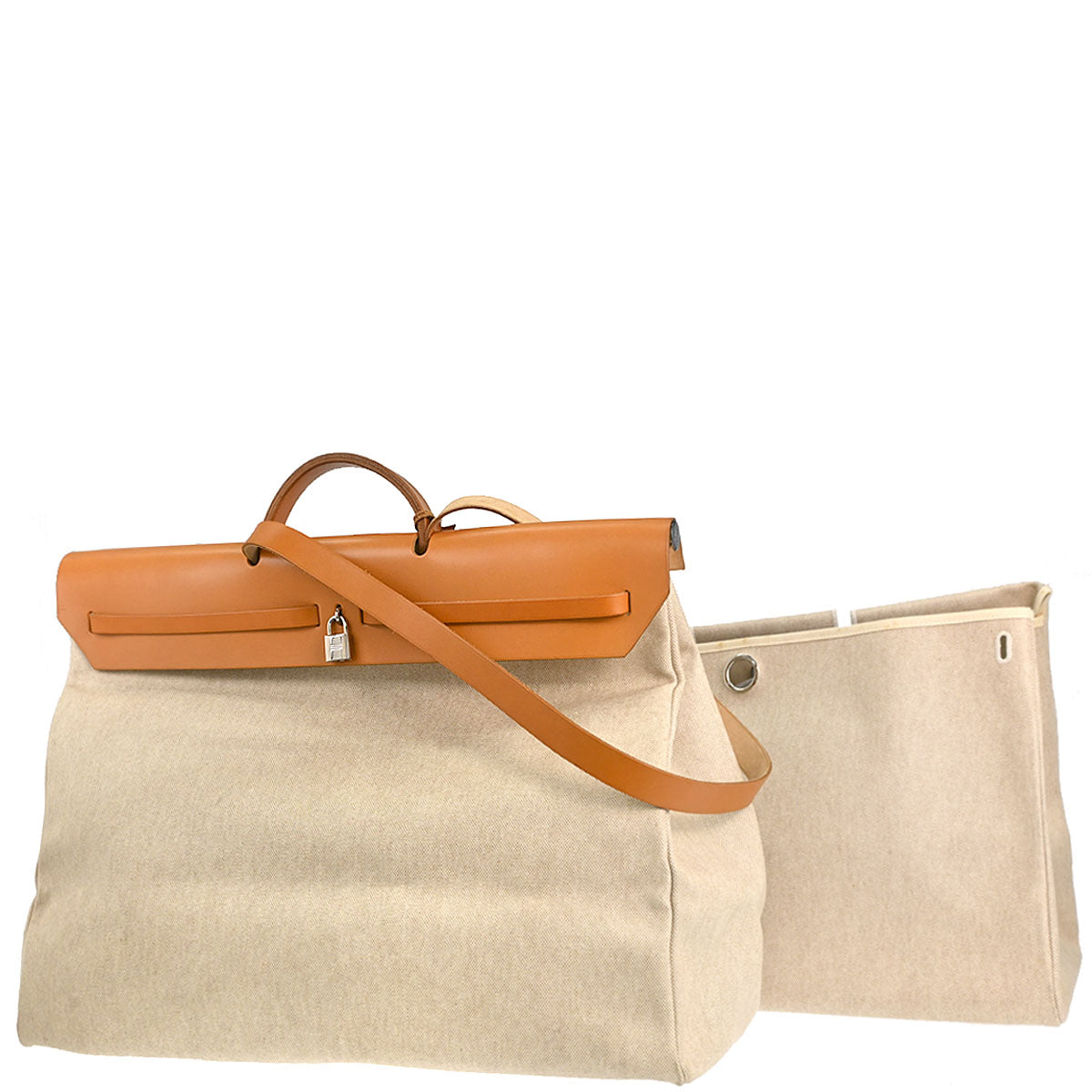 Hermes Beige Toile H Herbag GM 2 in 1 2way Shoulder Handbag