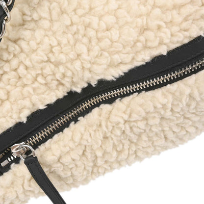 Chanel White Black Wool Nylon Coco Neige Shopping Tote 2way Shoulder Handbag