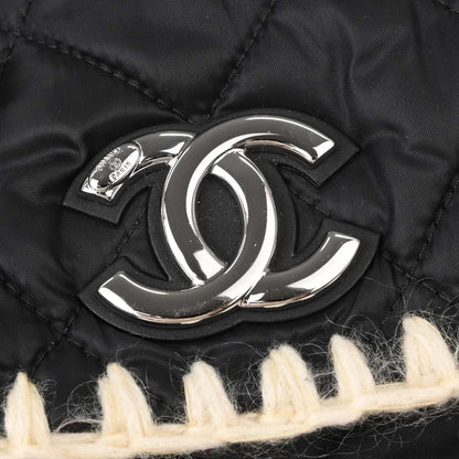 Chanel White Black Wool Nylon Coco Neige Shopping Tote 2way Shoulder Handbag