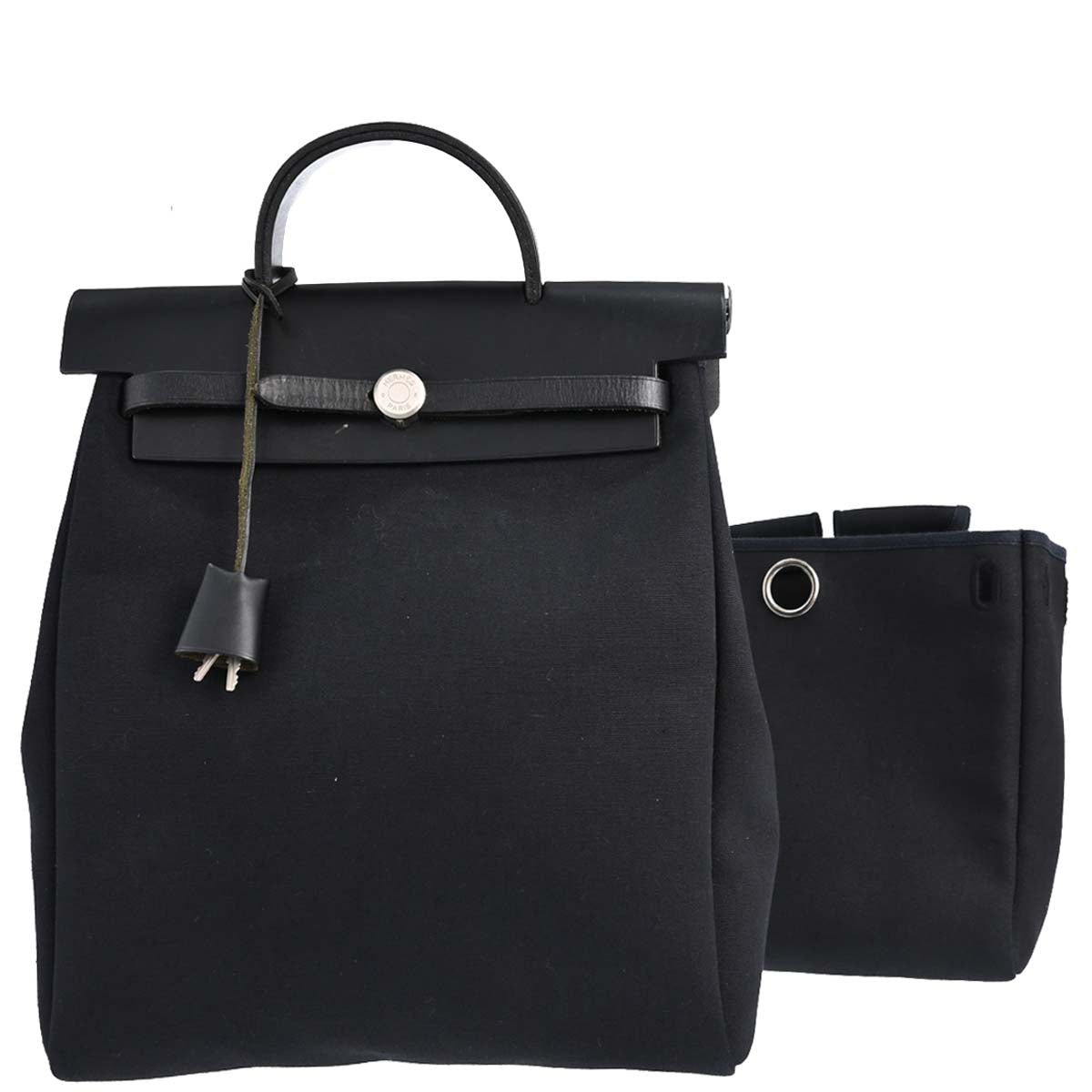 Hermes Black Toile Officier Herbag a Dos 2 in 1 Backpack