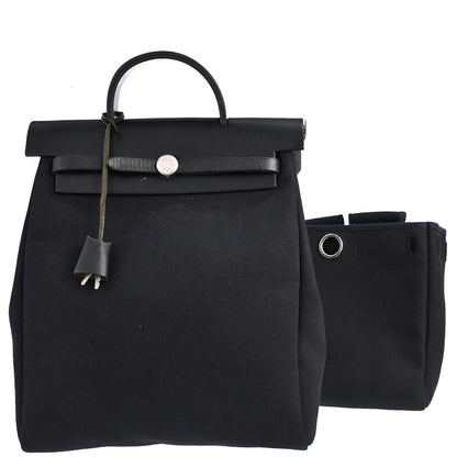 Hermes Black Toile Officier Herbag a Dos 2 in 1 Backpack