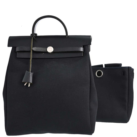 Hermes Black Toile Officier Herbag a Dos 2 in 1 Backpack