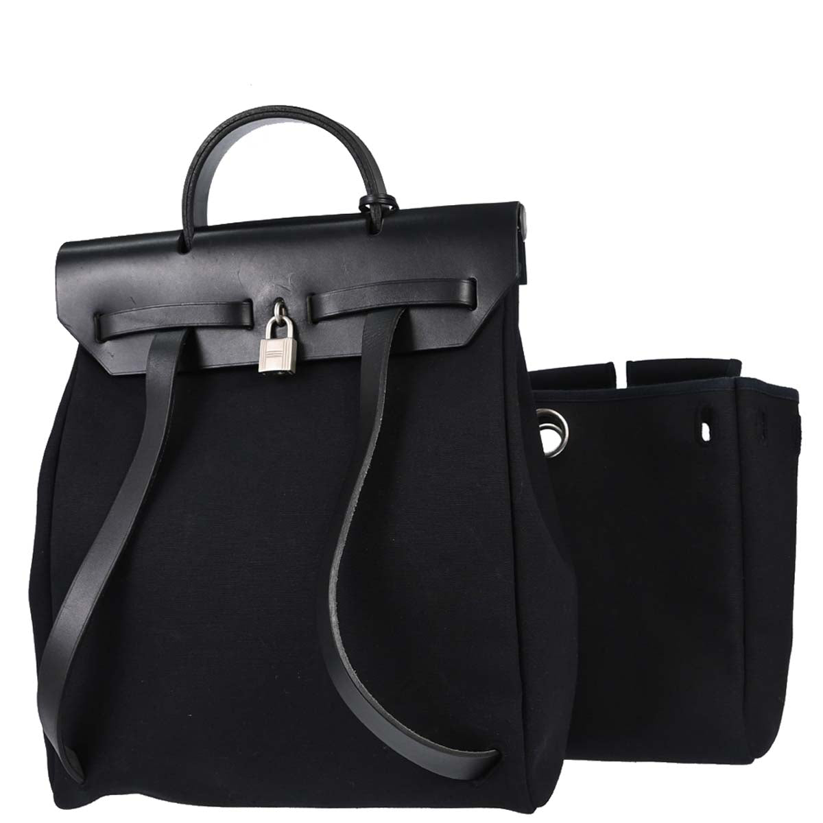 Hermes Black Toile Officier Herbag a Dos 2 in 1 Backpack
