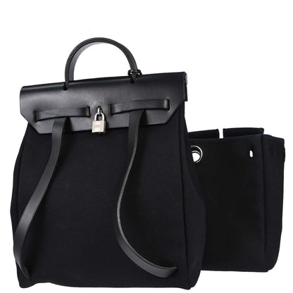 Hermes Black Toile Officier Herbag a Dos 2 in 1 Backpack