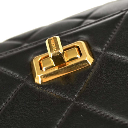 Chanel 1994-1996 Black Lambskin Mademoiselle Lock Handbag