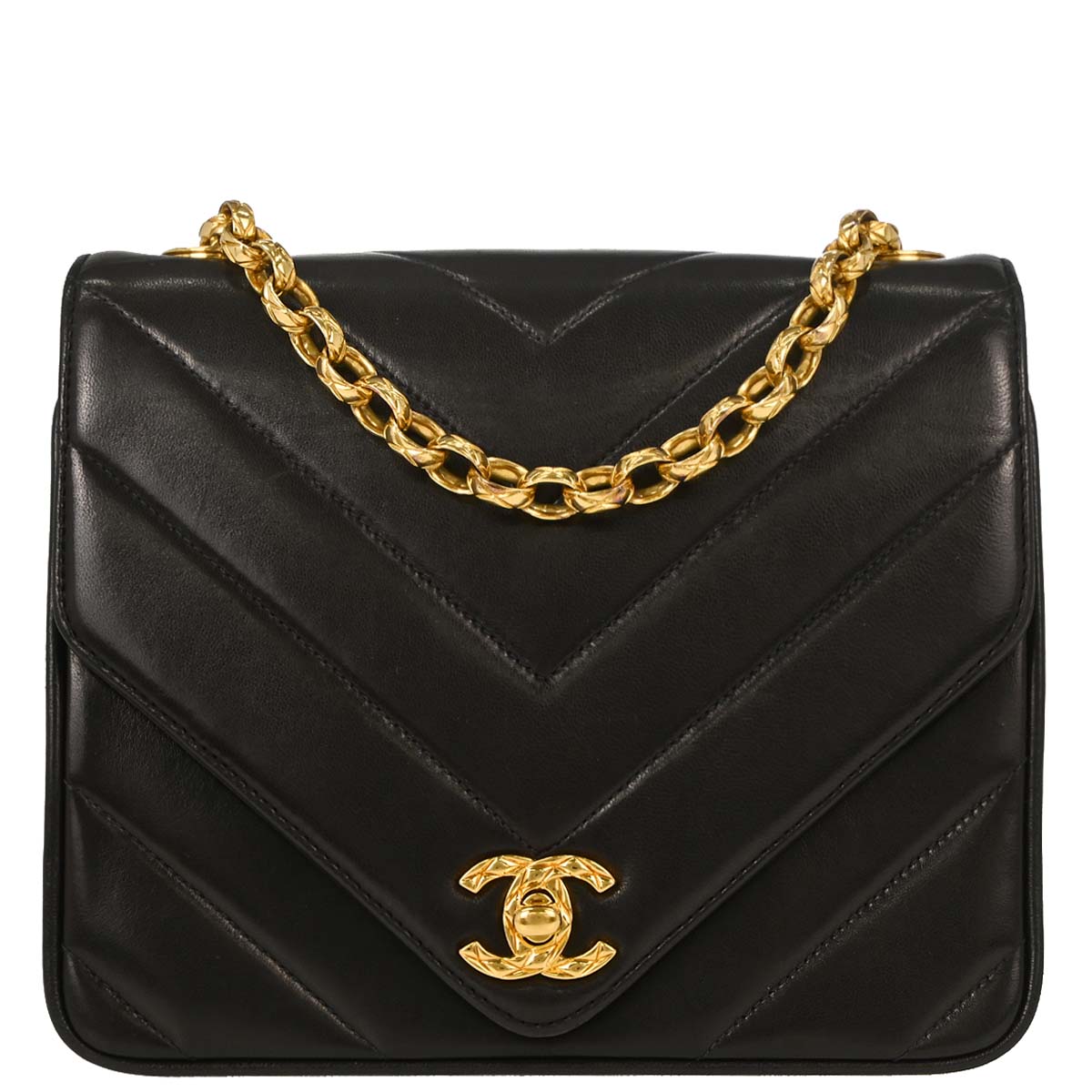Chanel Black Lambskin Chevron Shoulder Bag