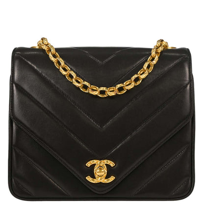 Chanel Black Lambskin Chevron Shoulder Bag