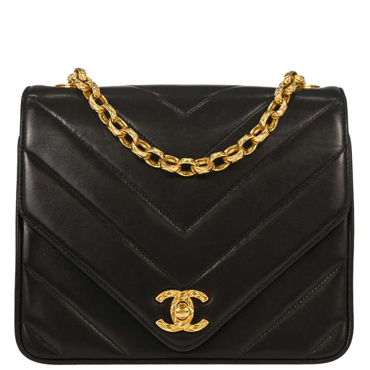 Chanel Black Lambskin Chevron Shoulder Bag