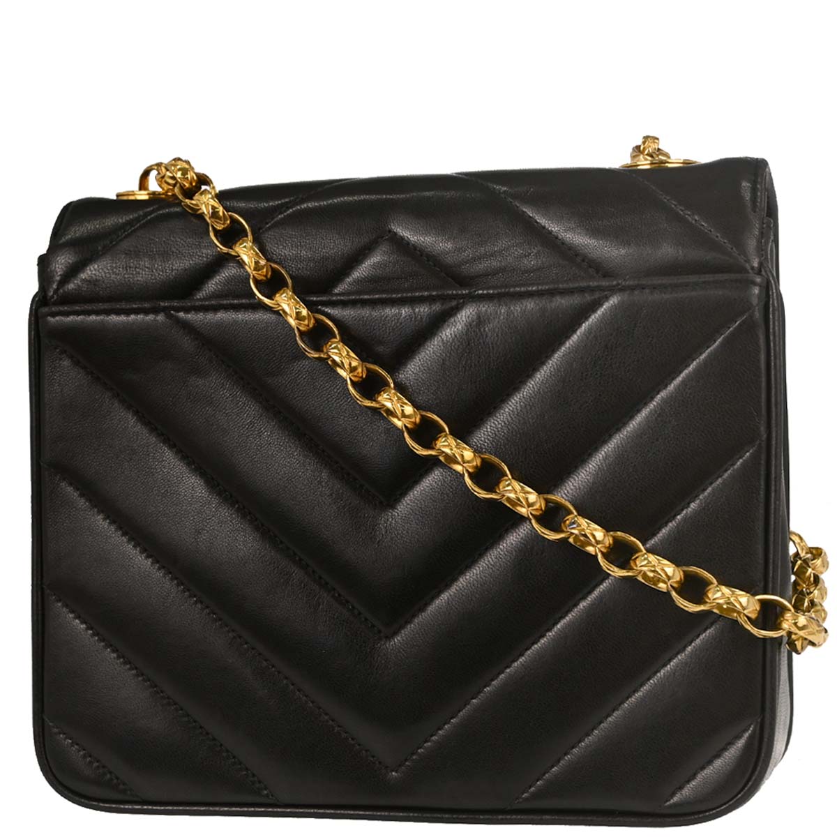 Chanel Black Lambskin Chevron Shoulder Bag