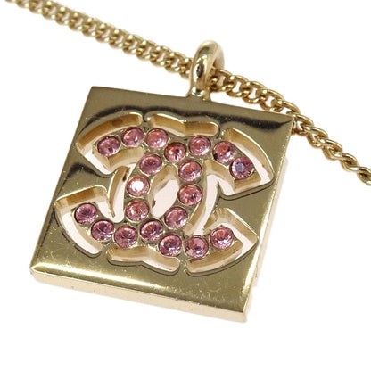 Chanel Rhinestone Gold Square CC Pendant Necklace 02P