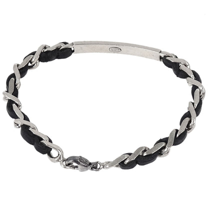 Chanel Logo Plate Leather Bracelet Silver 96P