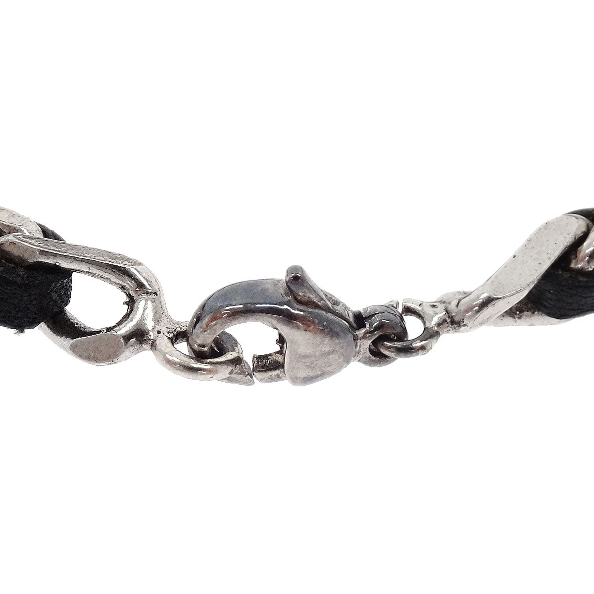 Chanel Logo Plate Leather Bracelet Silver 96P