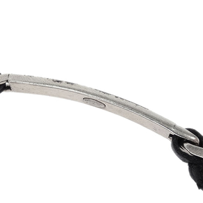 Chanel Logo Plate Leather Bracelet Silver 96P