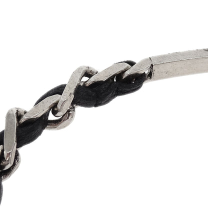 Chanel Logo Plate Leather Bracelet Silver 96P