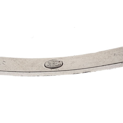 Chanel Logo Plate Leather Bracelet Silver 96P