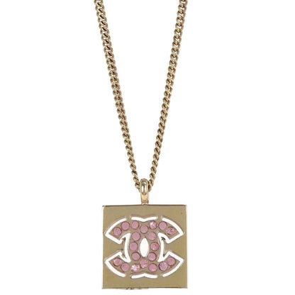 Chanel Rhinestone Gold Square CC Pendant Necklace 02P