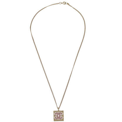 Chanel Rhinestone Gold Square CC Pendant Necklace 02P