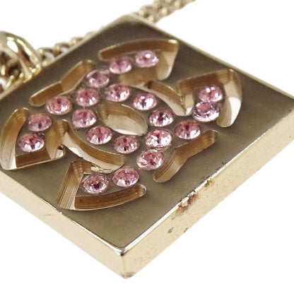 Chanel Rhinestone Gold Square CC Pendant Necklace 02P