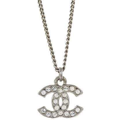 Chanel CC Chain Necklace Pendant Silver Rhinestone C12V