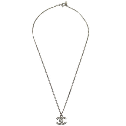 Chanel CC Chain Necklace Pendant Silver Rhinestone C12V