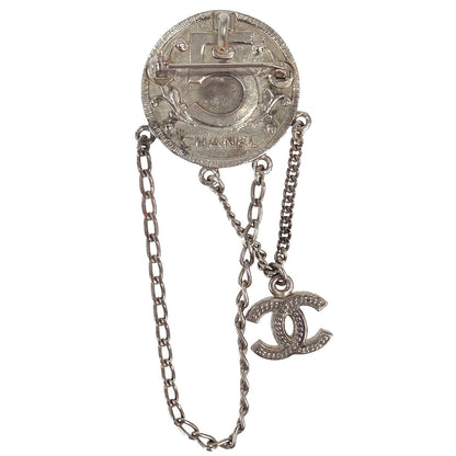 Chanel Coin Dangle CC Brooch Pin Silver 06P
