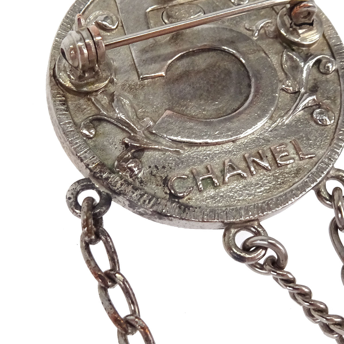 Chanel Coin Dangle CC Brooch Pin Silver 06P