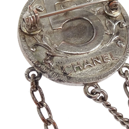 Chanel Coin Dangle CC Brooch Pin Silver 06P