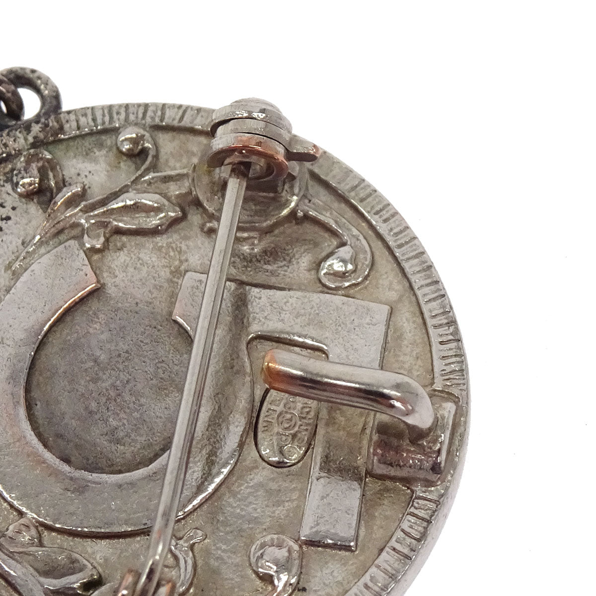 Chanel Coin Dangle CC Brooch Pin Silver 06P