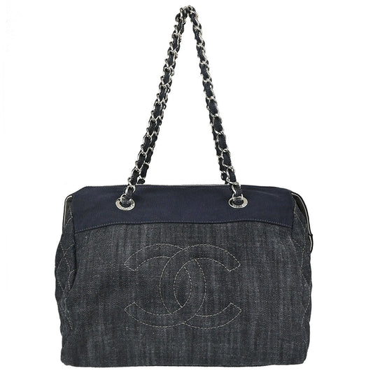 Chanel 2009-2010 Navy Denim Chain Shoulder Bag
