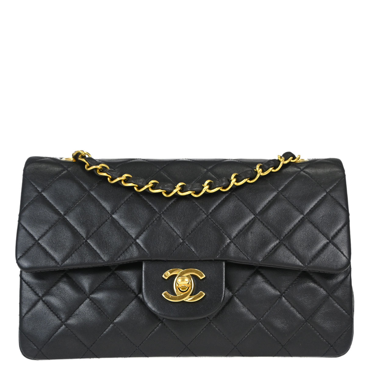 Chanel Black Lambskin Small Double Flap Shoulder Bag