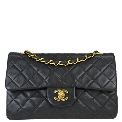 Chanel Black Lambskin Small Double Flap Shoulder Bag