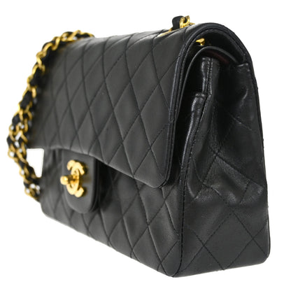Chanel Black Lambskin Small Double Flap Shoulder Bag