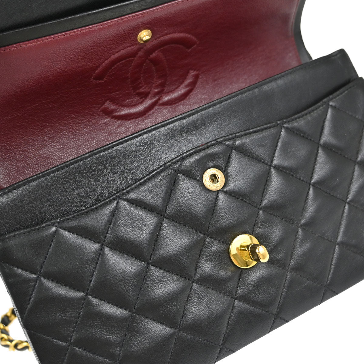 Chanel Black Lambskin Small Double Flap Shoulder Bag