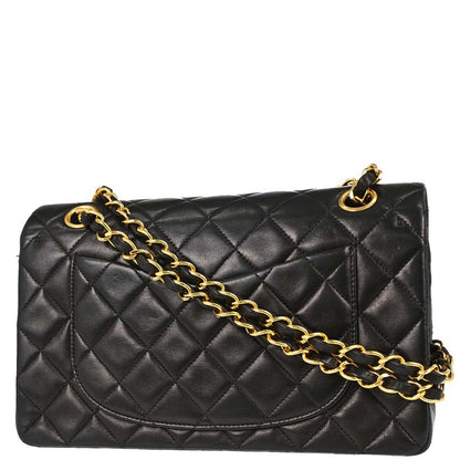 Chanel 1991-1994 Black Lambskin Small Classic Double Flap Shoulder Bag