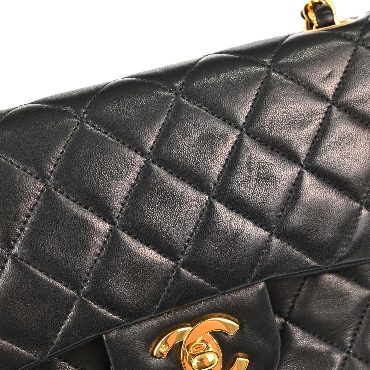 Chanel 1991-1994 Black Lambskin Small Classic Double Flap Shoulder Bag