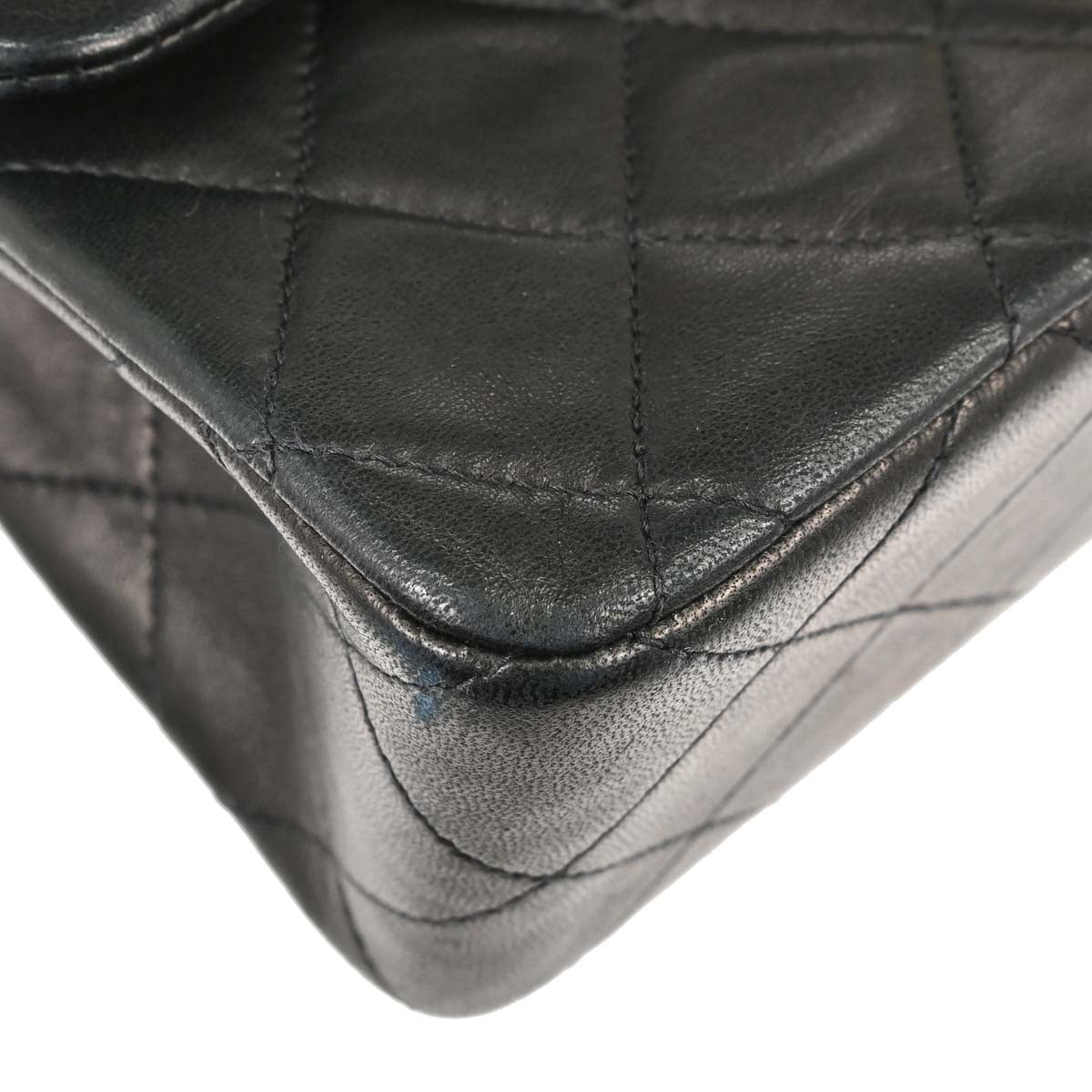 Chanel 1991-1994 Black Lambskin Small Classic Double Flap Shoulder Bag