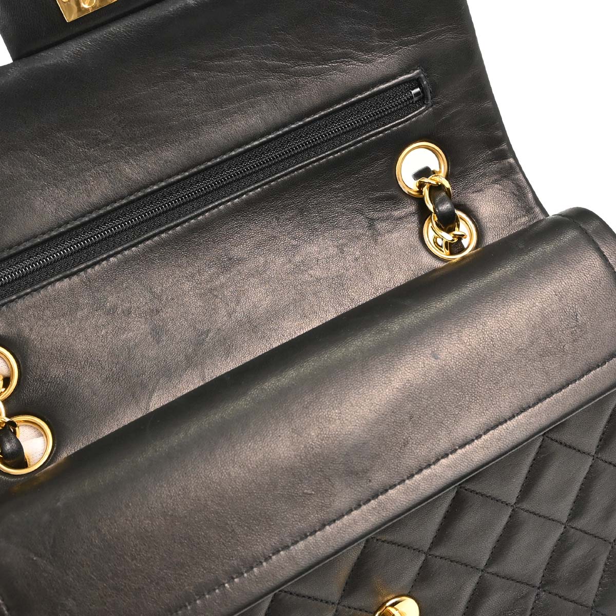 Chanel 1991-1994 Black Lambskin Small Classic Double Flap Shoulder Bag