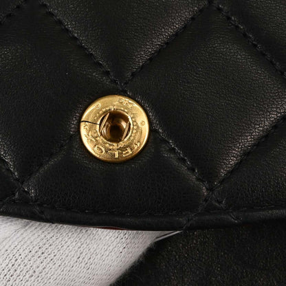 Chanel 1991-1994 Black Lambskin Small Classic Double Flap Shoulder Bag