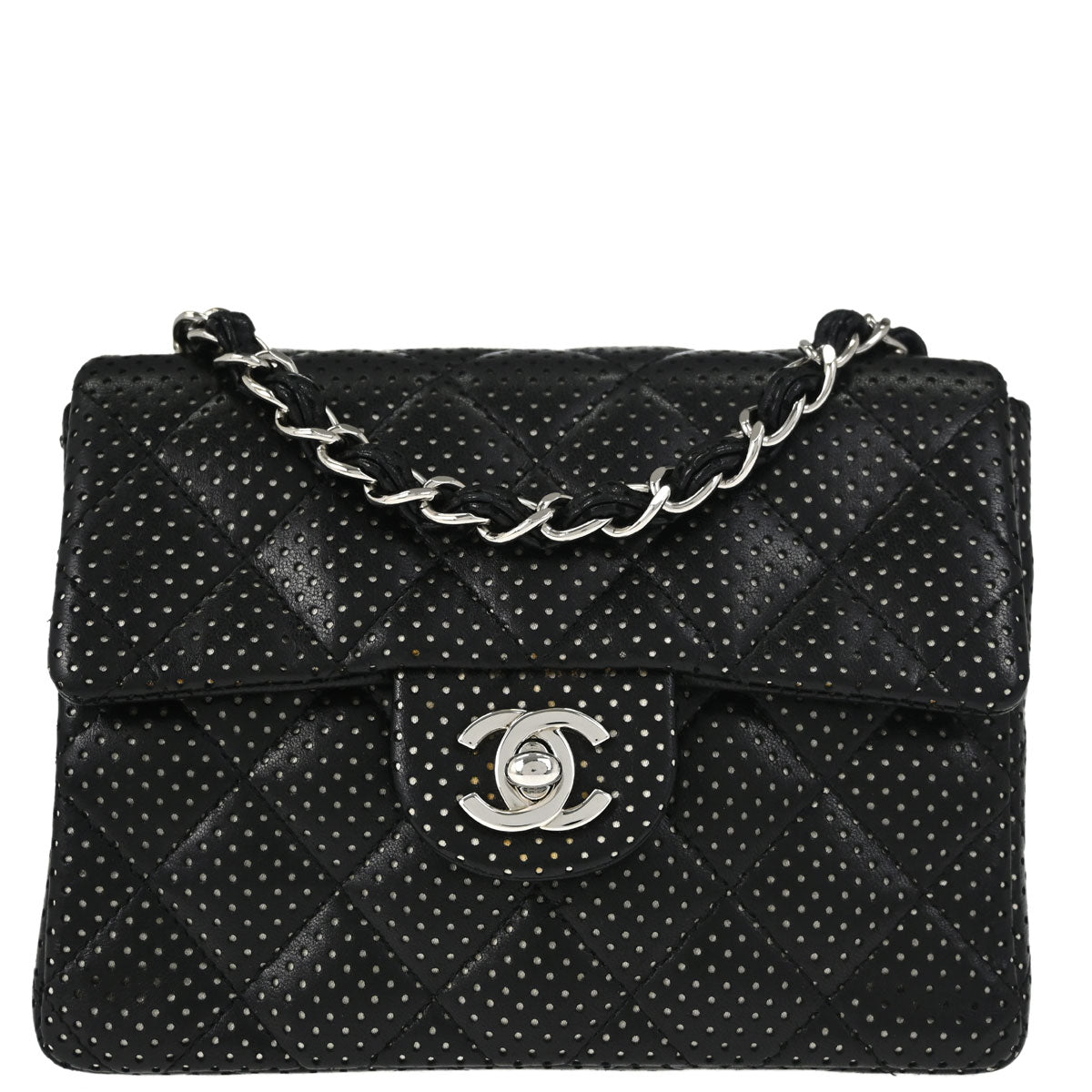 Chanel Black Lambskin Mini Classic Square Flap Shoulder Bag 17