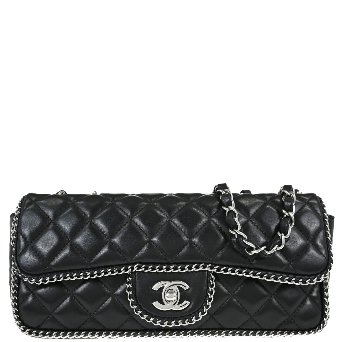 Chanel 2006-2008 Black Lambskin Chain Around East West Shoulder Bag