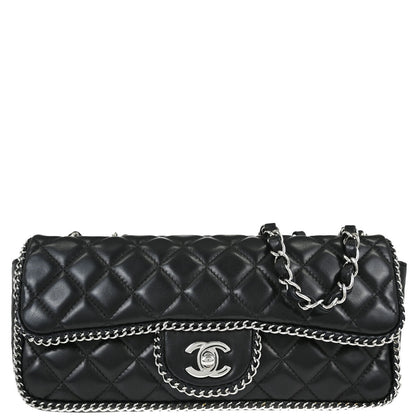 Chanel 2006-2008 Black Lambskin Chain Around East West Shoulder Bag