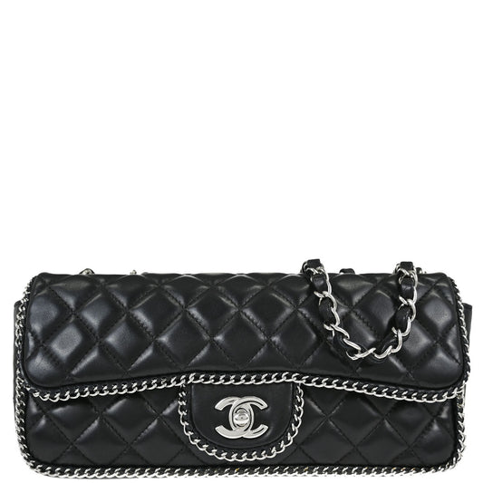 Chanel 2006-2008 Black Lambskin Chain Around East West Shoulder Bag