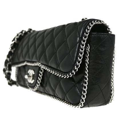 Chanel 2006-2008 Black Lambskin Chain Around East West Shoulder Bag