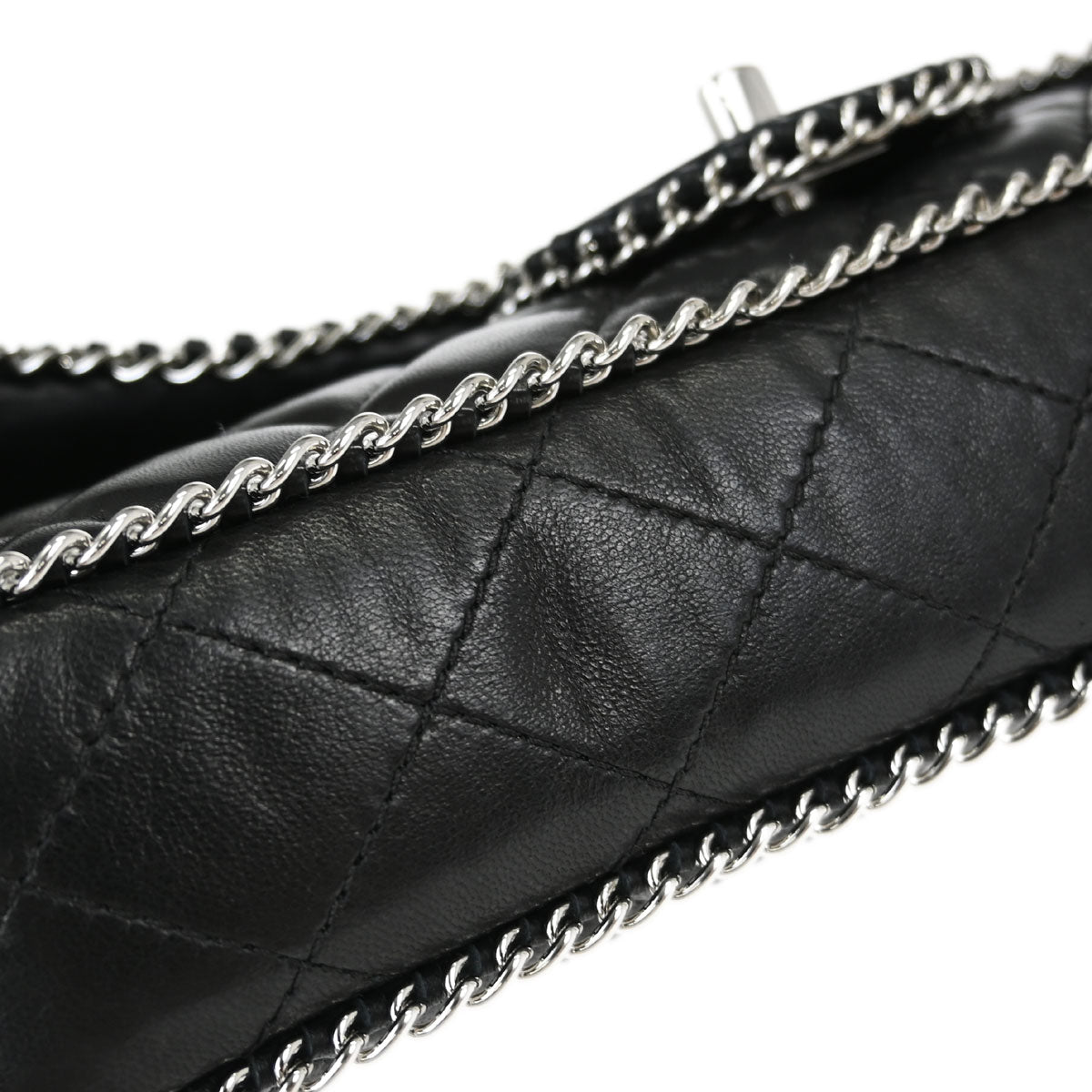 Chanel 2006-2008 Black Lambskin Chain Around East West Shoulder Bag
