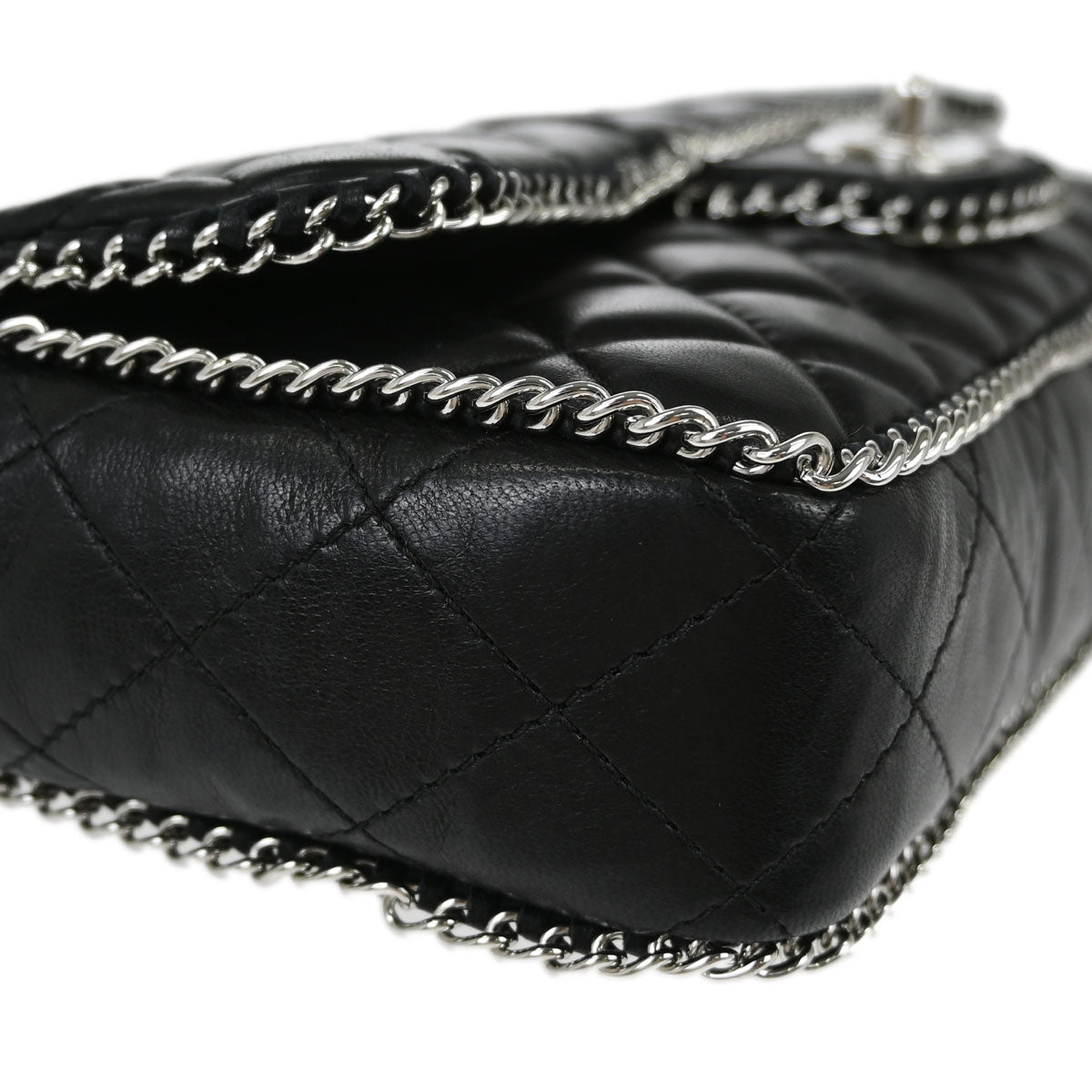 Chanel 2006-2008 Black Lambskin Chain Around East West Shoulder Bag