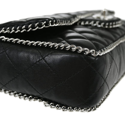 Chanel 2006-2008 Black Lambskin Chain Around East West Shoulder Bag