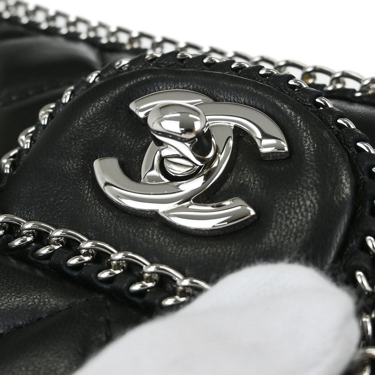Chanel 2006-2008 Black Lambskin Chain Around East West Shoulder Bag