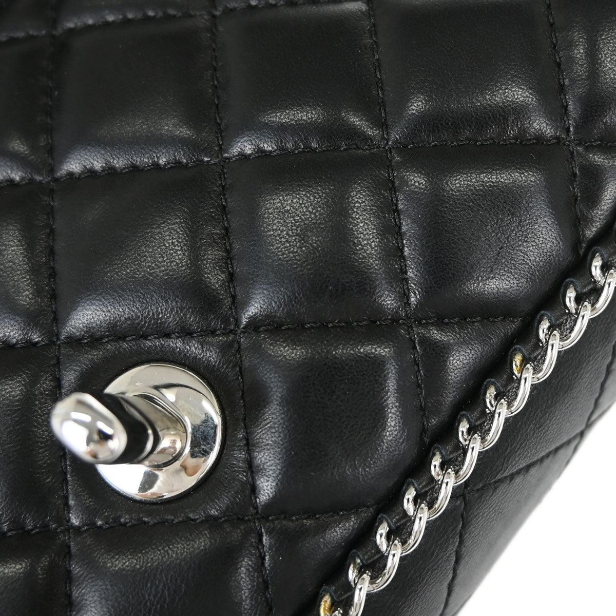 Chanel 2006-2008 Black Lambskin Chain Around East West Shoulder Bag