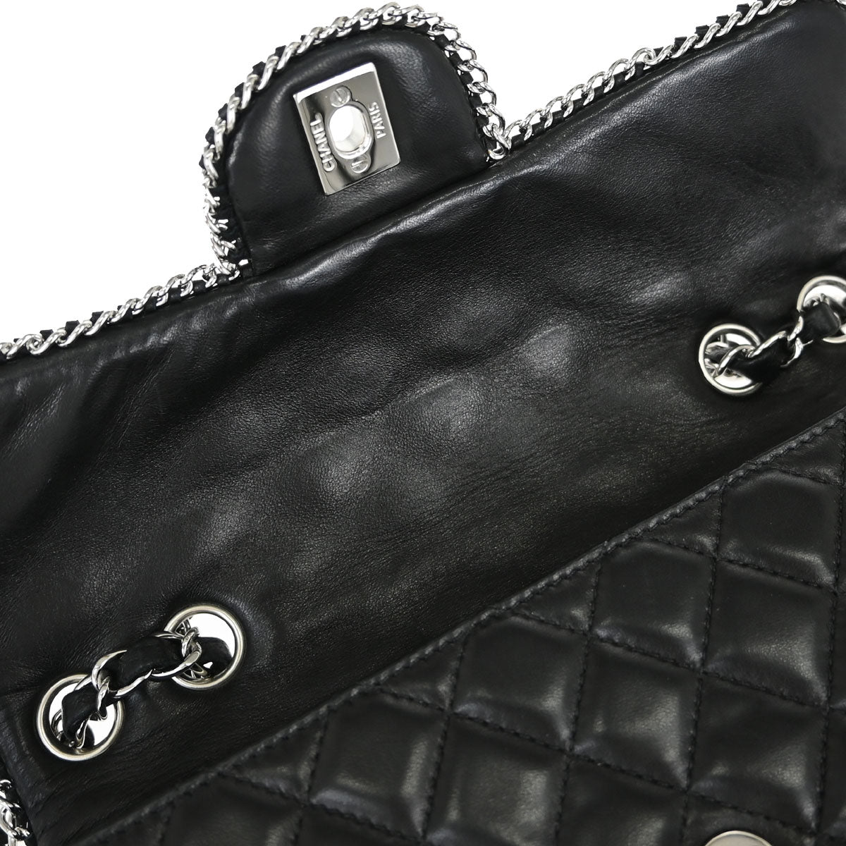 Chanel 2006-2008 Black Lambskin Chain Around East West Shoulder Bag